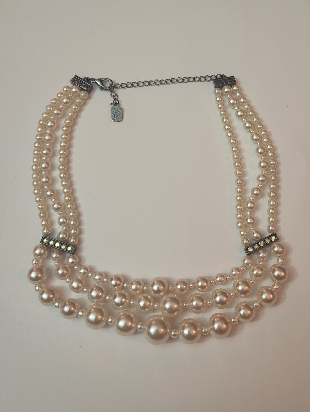 Vintage Style Triple Strand Pearl Choker Necklace Statement Collar